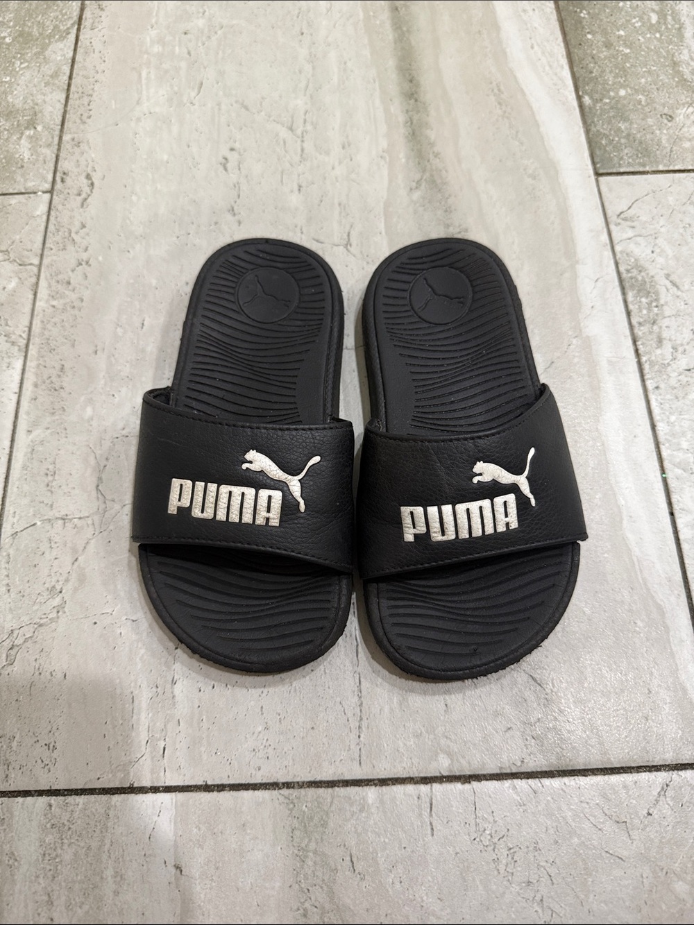 Puma Black Slides with White Logo